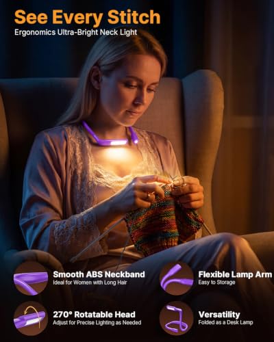Neck Light with Storage Case, 3 Colors Dimmable Reading Light - color: Dark Purple Light with Storage Case