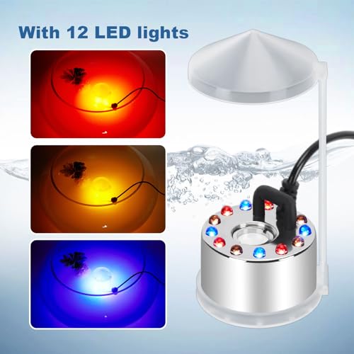 FITNATE 350ml/H Mist Maker Fogger,12 LED Fog Atomizer Air Humidifier, with Adjustable Fog Controller, for Water Fountain Pond Rockery Vase Birdbath - color: Silver