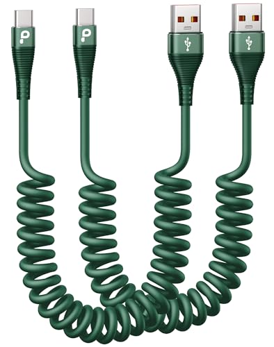 USB to USB C Cable Fast Charging 66W, 2Pack 3ft Coiled USB A to USB C Cable - color: Green, size: 3FT, style: USB A to USB C