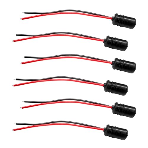 DXNQ 6PCS T10 Extension Harness Plug Connector, Car Instrument 194 Bulb Socket Base with 4.33" Wire Harness, Tail Light Socket Pre-Wired Rubber Lamp Holder for 168 175 194 W5W Bulb - color: T10-12BK02