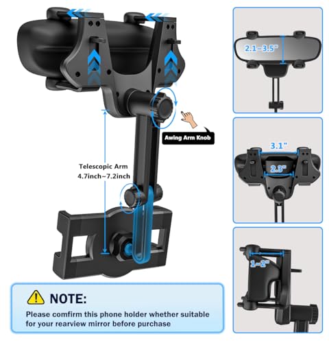 Rearview Mirror Tablet Mount for Car Truck- Rotatable & Retractable