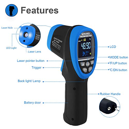 High Temp Thermometer Pyrometer -58℉- 2732℉,Dual Laser Industrial Pyrometer 30:1 Non Contact Digital Thermometer Gun with Large LCD Color Display Blacklight and Flashlight, Adjustable Emissivity - color: Colorful LCD AP-1500C
