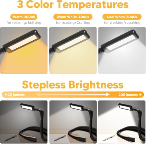 Neck Light with Storage Case, 3 Color Dimmable Reading Light - color: Black Light with Storage Case