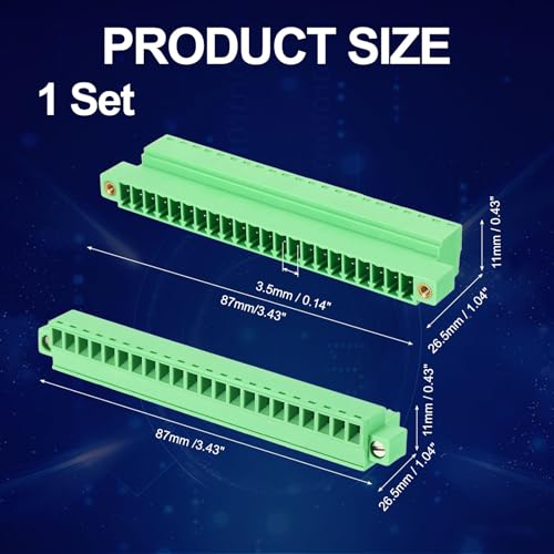 MECCANIXITY 1Set 22P 3.5mm/0.14 Inch 300V 8A PCB Mount Screw Terminal Block Connector, Pluggable Plug for DIY Electronics Audio Power Modules - size: 22P 3.5mm Pitch