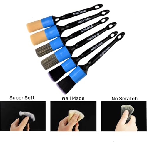 MVEQRRN 6pcs Car Detailing Brush Set,Boars Hair Detail Brushes(Blue) - color: 6pcs blue car detailing brush