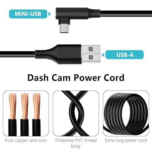 Mini USB Charging Extension Cable, Dash Cam Power Cord 13ft