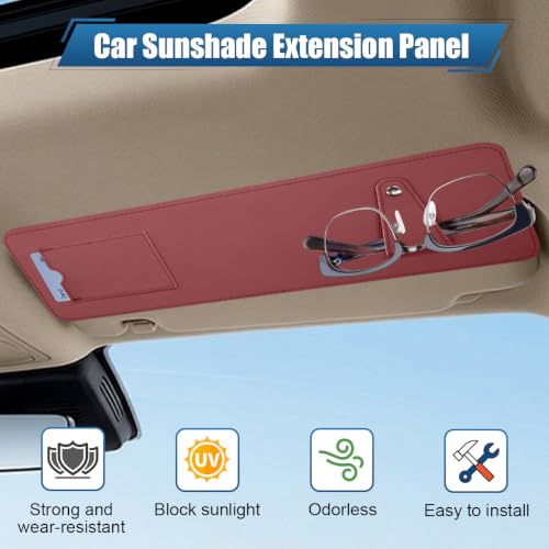Car Sun Visor Extender with Sunglass Clip&Ticket Card Holder, Red - color: Red