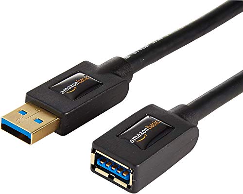 Amazon Basics 2-Pack USB 3.0 Extension Cable, A-Male to A-Female, 4.8Gbps High-Speed, Gold-Plated Connectors, 6 Foot, Black - size: 6 Feet