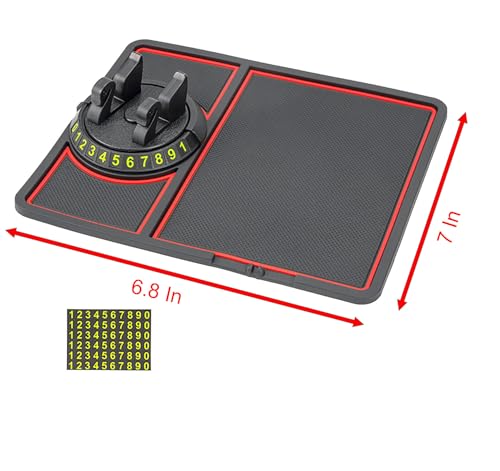 Anti Slip Pad Car Phone Holder with Phone Number Digits, 7 Inch x 8.6 Inch Black Red Rubber Base for Car (Black red)