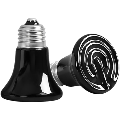 2 Pcs Mini Ceramic Heat Emitter, 75W Reptile Heat Lamp Bulb, Infrared Brooder Coop Heater, No Light Emitted, E26 Socket, Anti-Scald, Safe Heating Bulb for Pet, Chicken, Lizard, Turtle