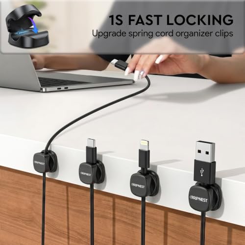 Cable Clips 12 Pack Rotatable Cord Organizer with Adhesive