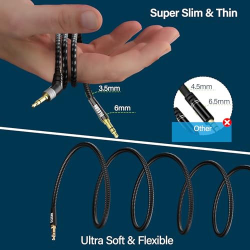 Elecan 135 Degree 1/8 Inch 3.5 MM AUX Cable Headphone Cord Wire 8 Ft/2 Pack, Angled Hi-Fi Sound Thin&Slim Braided TRS Stereo Audio Beats Cable for Car,Home Stereos, Speaker,Phones - size: 8FT-2PK, style: 135 Degree Angled to Straight