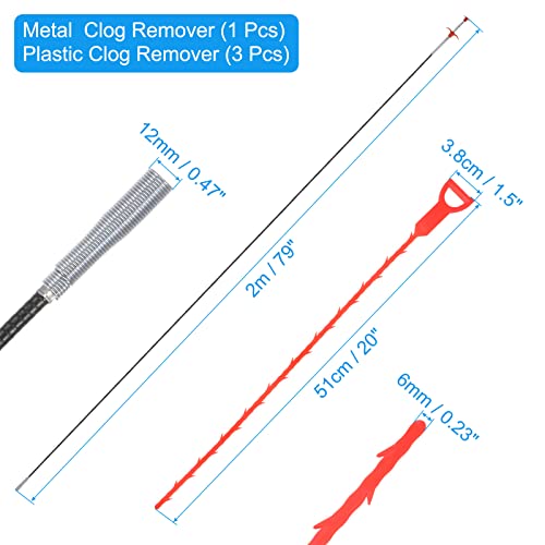 uxcell 3pcs 20 Inch Drain Hair Clog Remover Tool PP & 80 Inch Drain Cleaner Tool Sticks Stainless Steel Sewer Cleaning Hook Unclog Sink Unclogger for Toilet Bathtub Sewer, Red - color: Red, size: 80 Inch