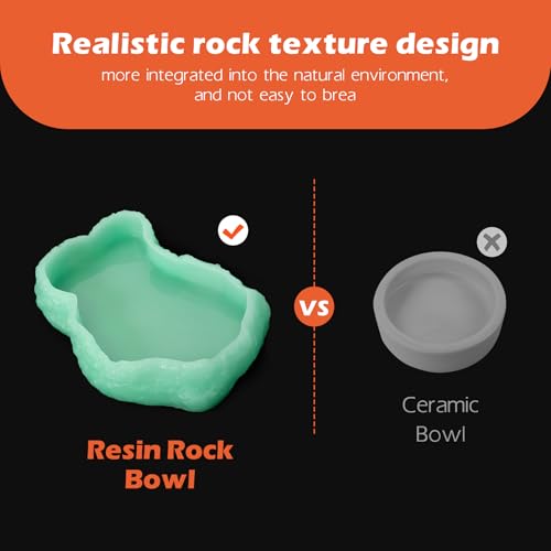 AZV Mini Reptile Food Water Rock Bowls,Luminous Amphibian Feeding Dish,Resin Rock Worm Feeder Terrarium for Lizards,Chameleon,Leopard Gecko,Frog,Bearded Dragons,Snake,Hermit Crabs,Turtle Spider Pet - size: Mini(3*4*1.1in)