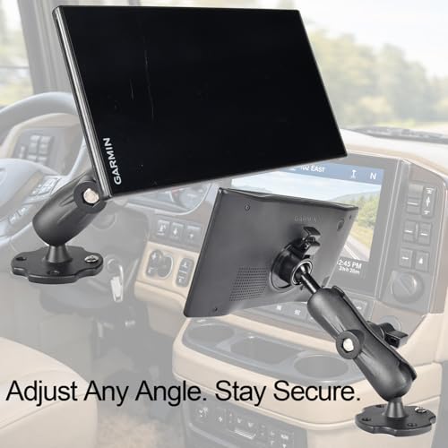 VAUBORTTI Aluminum GPS Mount with [17mm to 25mm Dual Ball Adapter], Fits Garmin GPS & Phone Holder, Replacement for Suction Cup Windshield Mount, Heavy-Duty Drill Base, Arm with 1" Ball Joint