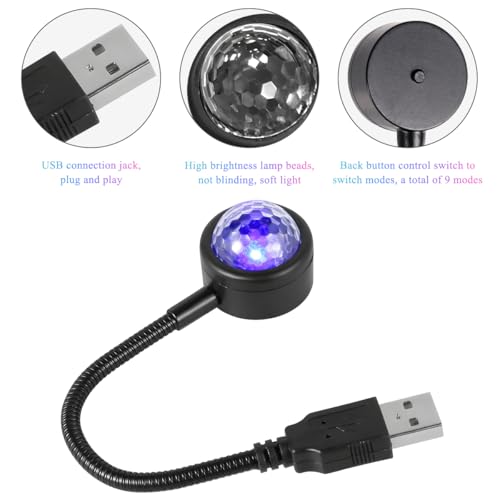KVAEY 2 PCS USB Star Night Light, Adjustable Sound Activated Car Roof Atmosphere Lamp, Portable Romantic LED Auto Interior Ambient Light for Car, Bedroom, Party, Ceiling - color: 1 PCS