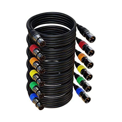 XLR Cable 3ft 2Pack Silver-Plated 3 Pins & 25ft 6Pack Color-Coded Connectors Gold-Plated 3 Pins Microphone Cables