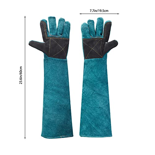 AOWPFVV Animal Handling Gloves Bite Proof Leather Dog Cat Scratch Bird Falcon Grabbing Reptile Squirrel Snake(Large,23.6in) - color: Dark Green +Black Padding Size Large 23.6in