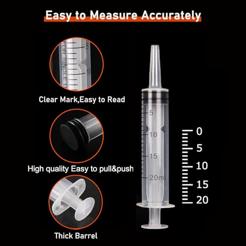 5Pack 20ml Plastic Syringe with caps for Liquid Measuring,Oral,Scientific Labs,Feeding Pets, Oil or Glue Applicator, Halloween Party, Sterile Individually Packed