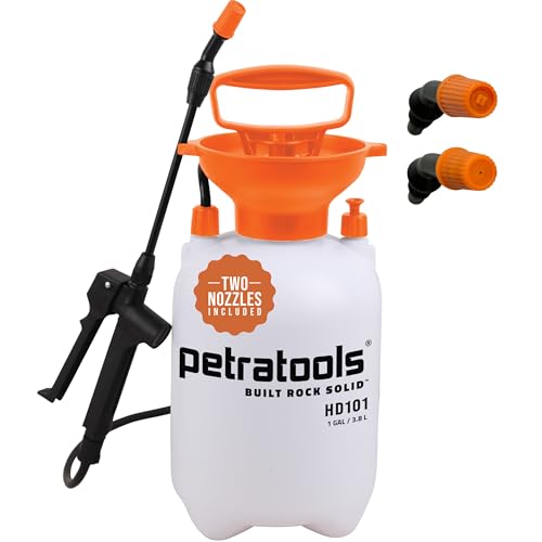 Petratools 1 Gallon Pump Sprayer – HD101 Garden Sprayer for Weeds, Lawn Care & Pesticides – 52” Long Hose, 2 Nozzles & Easy Carry Handle – Durable & Lightweight - size: 1 Gallon
