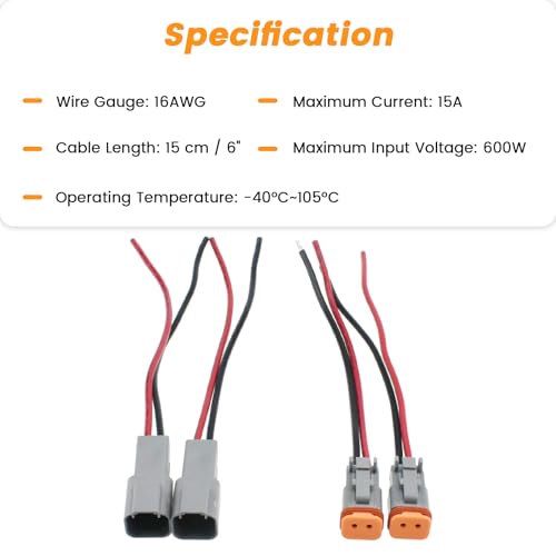 2 Pcs D-eutsch DT 2 Pin Connector with 16 AWG Cable Wire - size: DT 2Pin, 2Pcs