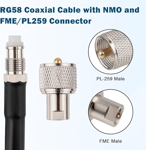 MOOKEERF NMO Antenna Cable,50FT Low Loss RG58 Coaxial CB Antenna Cable Extension with NMO and Removable UHF PL259 Male Connector for VHF/UHF/CB Radio - size: 50FT