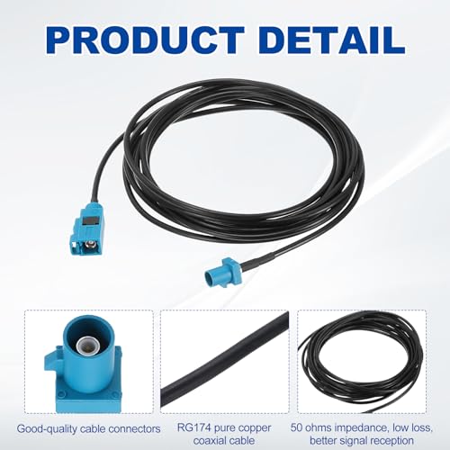 uxcell 2Pcs Antenna Extension Cable, 9.8ft/3meter Fakra-Z Male to Fakra-Z Female RF Coax Cable for Car Stereo Head Unit GPS Navigation FM AM Radio RG174 - size: 9.8ft/3.0m