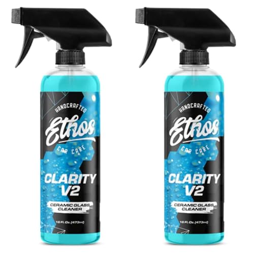 Ethos Clarity V2 – Ceramic Glass Cleaner & Windshield Water Repellent | Streak-Free Auto Glass Cleaner for Car Windows, Mirrors & Tinted Glass | Hydrophobic Protection - size: 16 Fl Oz (Pack of 2)
