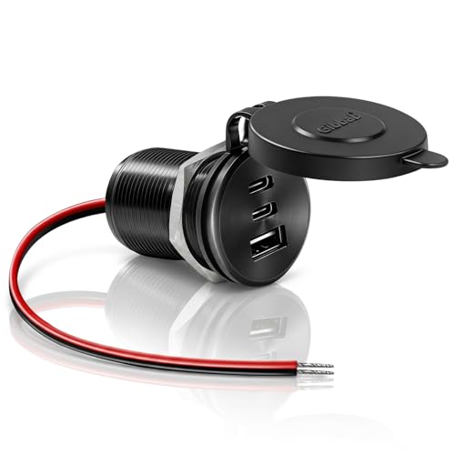All-Aluminum 12V/24V RV USB Outlet 90W 3 Ports Recessed Mount Wall - color: Deep Black, size: 1P