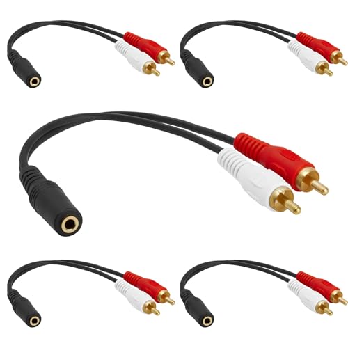 Cmple - [5 Pack 3.5mm Female Jack to 2 RCA Plugs Audio Stereo Adapter, 3.5mm Female to 2RCA Male Stereo Gold Plated - color: 3.5mm F to 2 RCA M, size: 5 Pack