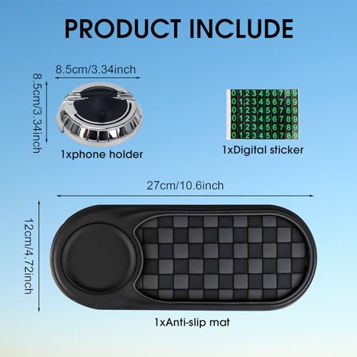 1pc Multifunction Car Anti-Slip Mat and Phone Holder, Gray-Silver Dashboard Pad with Temporary Parking Number Pad for Phones Keys Sunglasses