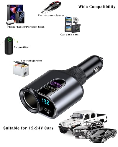 LIHAN USB C Fast Car Charger, 12V/24V Cigarette Lighter Socket Splitter