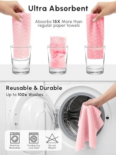 Microfiber Cleaning Cloths Roll 75 Pack 12x12 Inch Lint Free - color: Pink Ripple