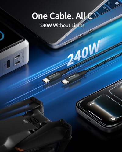 2-Pack 1.5ft 240W USB C to C Cable, Travel Station Laptop Hub - color: Grey, size: 1.5 ft (18 in)