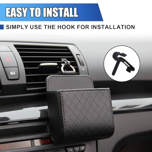 Car Vent Storage Bag, Leather Car Dashboard Organizer Pocket, Black - color: Black