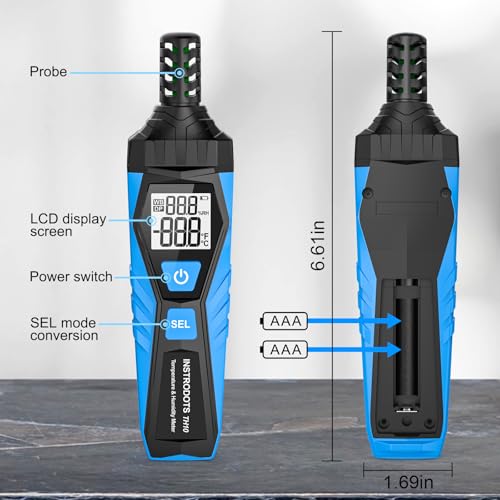 Temperature Humidity Meter - Handheld Thermometer Hygrometer with Ambient, Dew Point, Wet Bulb, High Precision Wet Bulb Thermometer, Dual Display Temperature & Humidity with LCD Backlight - color: Blue, size: TH10