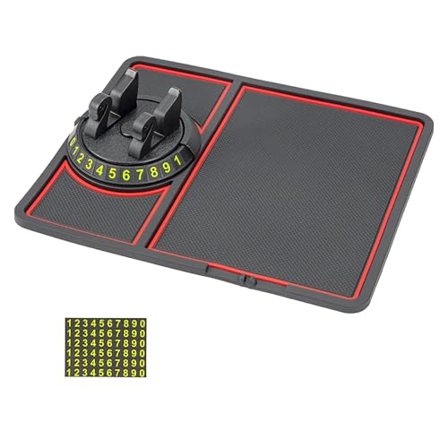Anti Slip Pad Car Phone Holder with Phone Number Digits, 7 Inch x 8.6 Inch Black Red Rubber Base for Car (Black red)
