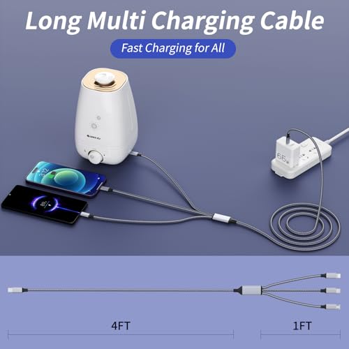 100W USB C Multi Charging Cable, 3 in 1, 5FT, 1Pack - color: USB C-Grey 100W-1Pack
