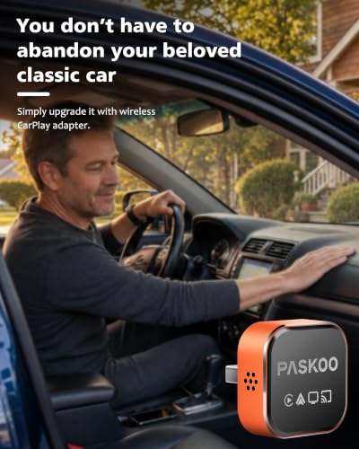 PASKOO 2026 Upgraded 4-in-1 Wireless CarPlay Adapter for iPhone & Android - size: 4IN1