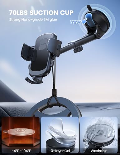Lamicall Car Phone Holder Dashboard Vent Windshield 70 LBS Suction 3-in-1 - color: NEW Upgraded - Lucite black