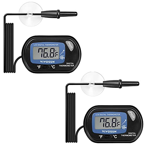 VIVOSUN 2-Pack LCD Digital Aquarium Thermometer Fish Tank Water Terrarium Temperature with Suction Cup for Turtle - size: 2 packs