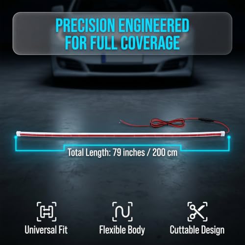 79 Inch LED Hood Light Strip, 12V Flexible Hood Grille Accent Lamp for Cars