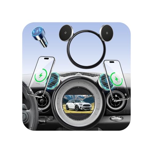 Phone Mount for BMW Mini Cooper (2007-2013 R56,08-14 R55,09-15 R57,12-15 R58/R59),Magnetic Phone Holder,Magsafe Car Mount,Dual 15W Wireless Charger for Driver & Passenger,Hands Free,with Car Adapter - size: BMW Mini Cooper | 2007-2013 (2PC)