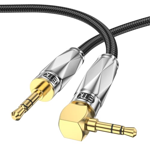 EMK Aux Cable for Car, 90 Degree Right Angle Auxiliary Cable Stereo Aux Jack to Jack Cord Compatible for Smartphones, MP3 Players, Laptops, Tablets, Bluetooth Speakers, Soundbars, and More(1M) - color: Silver, size: 3FT/1M-Silver
