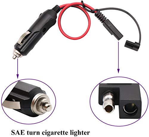 SAE Cigarette Lighter Charger Cable,16AWG 12V Cigarette Lighter Male Plug to SAE 2 Pin Quick Release Disconnect Connector Plug Adapter Extension Charging Cable with Fuse(0.3m/1ft-2Pack-M) - color: 0.3m-Male-2Pack