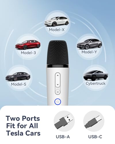 Tesla Karaoke Microphone for Tesla with Portable Case, Car Karaoke Microphone with USB A Receiver for Tesla Model Y/3/S/X, Wireless Singing Mic with 3.5mm Jack for Cars, Speakers, 2Mics