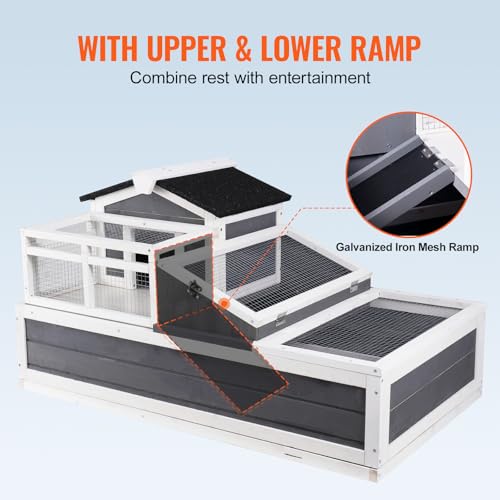 Happybuy 3-Room Tortoise House,Tortoise Habitat with Balcony & 2 Stories, Wooden Tortoise Enclosure Indoor & Outdoor with Ramp, Tray, Openable Roof, Large Reptile Cage, 44" x 25.6"x 24"