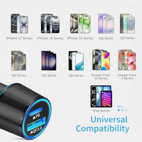 67.5W Car Charger USB C Super Fast Charging for iPhone 17/Samsung Android - color: Black, size: 3.3 ft