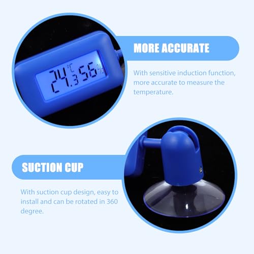 Digital Reptile Terrarium Thermometer Hygrometer with 360° Rotary Suction Cup, Night Light Display, Blue Mini Temperature and Humidity Meter for Reptile Tank and Bearded Dragon