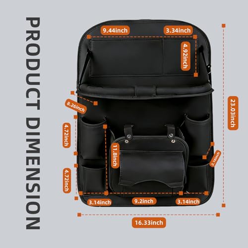 Universal Premium Leather Foldable Car Backseat Organizer with Table Tray, Car Seat Back Protector with Garbage Bag Touch Screen Pad Holder, Car Kick Mats with Tissue Box (Black) - color: Back